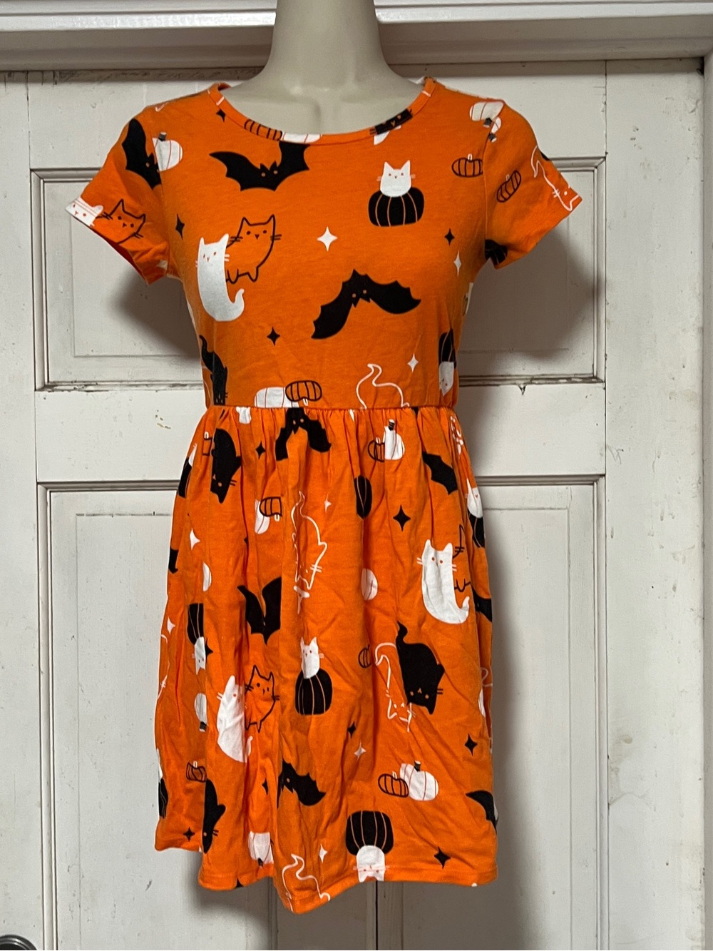 Cat & Jack Orange Halloween Cat & Bat Print Dress